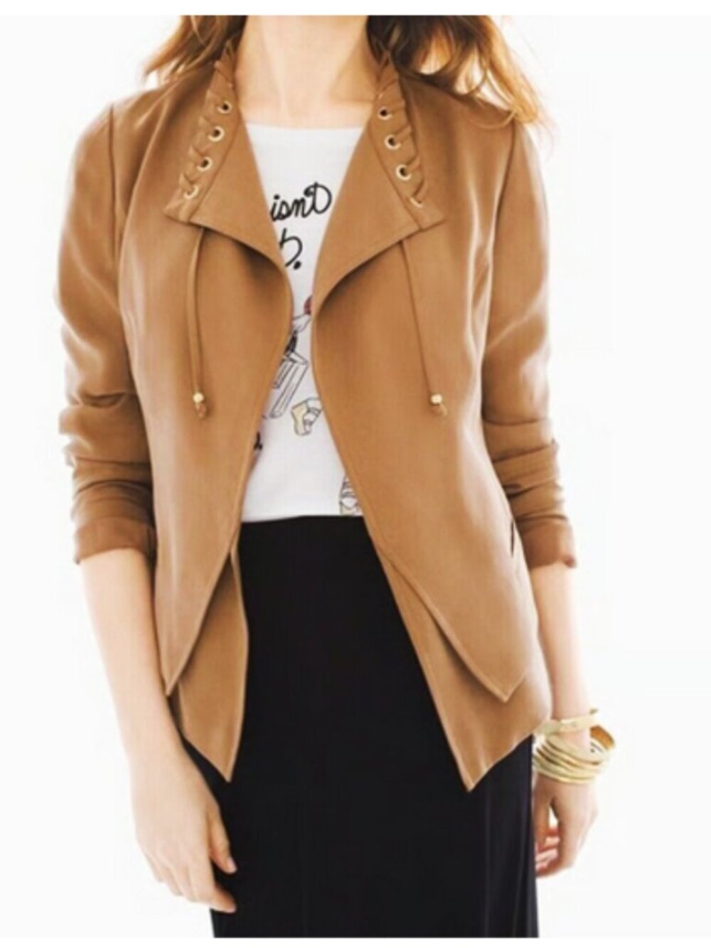Chico's Golden Brown Rope Neck Accent Jacket size 2